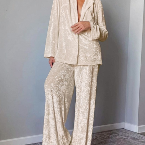 Velvet Plain  Loose Fit Simple Causle Pajama Set, Pajamas, color:Apricot|size:4XL, catalog Noracora shop