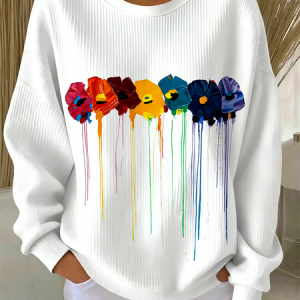 Vintage Crew Neck Floral Sweatshirt, Hoodies & Sweatshirts, color:White|size:3XL, catalog Noracora shop