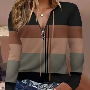 Women Abstract Long Sleeve Tee T-shirt V Neck Printing Vintage Spring/Fall Top, JustFashionNow T-Shirts, color:Brown|size:3XL,