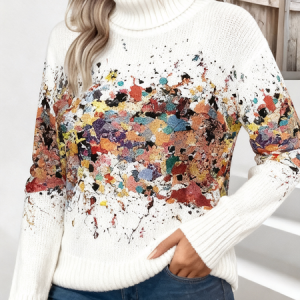 Women Gradient Pattern Long Sleeve Comfy Vintage Sweater, Sweaters, color:White|size:4XL, catalog Noracora shop
