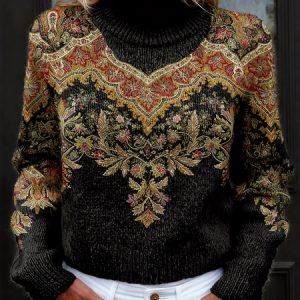 Women Geometric Long Sleeve Comfy Vintage Sweater, Sweaters, color:Black|size:4XL, catalog Noracora shop