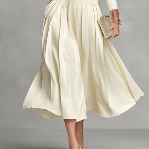 Urban Plain Midi Skirt, Skirts, color:Apricot|size:XXL, Stylewe