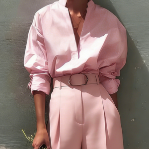 Urban Plain Stand Collar Blouse, Blouses and Shirts, color:Pink|size:XXL, Stylewe
