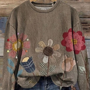 Vintage Crew Neck Floral Sweatshirt, Hoodies & Sweatshirts, color:As Picture|size:4XL, catalog Noracora shop