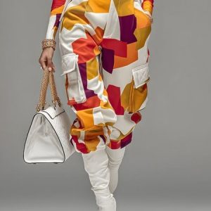 Urban Colorblock Printing Cargo Pants  No Belt, Pants, color:As Picture|size:XXL, Stylewe