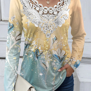 Casual Plants V Neck Long Sleeve T-shirt, T-shirts, color:Yellow|size:5XL, catalog Noracora shop