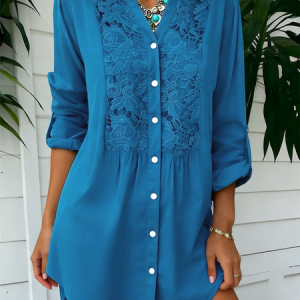 Long Sleeve Plain Regular Loose Shirt For Women, Shirts, color:Blue|size:5XL, catalog Noracora shop