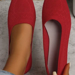 Casual Plain Slip On Flat Heel Shallow Shoes, Flats/Loafers, color:Red|size:44, catalog Noracora shop
