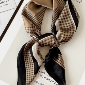 Urban Floral Plaid Silk Scarf, Scarves, color:Brown|size:One-size, Stylewe