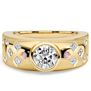 unique engagement rings - Italo Bezel Setting Round Cut White & Pink Stone Ring Waterfall Ring, Italo jewelry - Online Catalog
