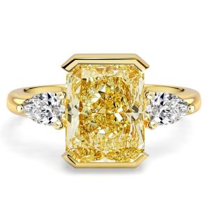 classic engagement rings - Italo Half Bezel Radiant Cut Yellow Topaz Three Stone Engagement Rings, Italo jewelry - Online Catalog