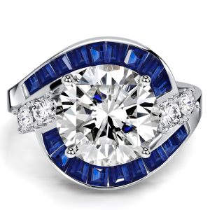 unique engagement rings - Italo Ballerina Ring Round Cut Blue Sapphire Halo Engagement Ring For Women, Italo jewelry - Online Catalog
