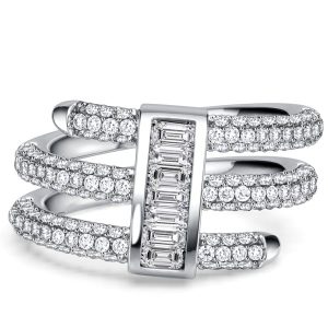 unique engagement rings - Italo Micro Pave Triple Round & Baguette Cut Unique Engagement Rings, Italo jewelry - Online Catalog
