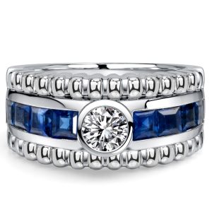 vintage engagement rings - Italo Bezel Round Cut Blue Sapphire Vintage Engagement Ring For Women, Italo jewelry - Online Catalog