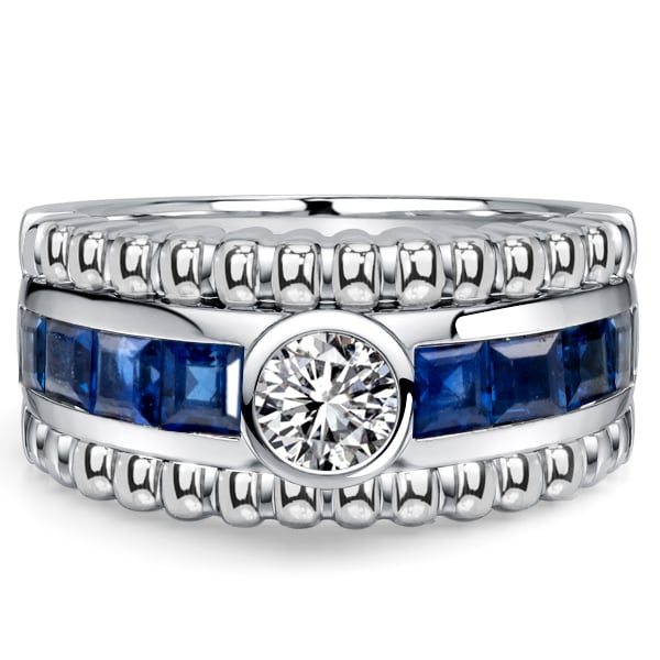 vintage engagement rings - Italo Bezel Round Cut Blue Sapphire Vintage Engagement Ring For Women, Italo jewelry - Online Catalog