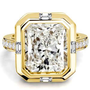 halo engagement rings - Italo Bezel Set Side Stone 5.5 Carat Radiant Cut Engagement Ring For Women, Italo jewelry - Online Catalog