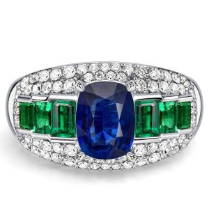 unique engagement rings - Italo Emerald Green Cushion Cut Blue Sapphire Unique Engagement Rings, Italo jewelry - Online Catalog