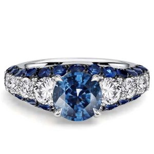 unique engagement rings - Italo Micro Pave Triple Row Side Stone Blue Topaz Unique Engagement Rings, Italo jewelry - Online Catalog