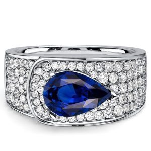 unique engagement rings - Italo Micro Pave East-west Pear Cut Blue Sapphire Engagement Ring For Women, Italo jewelry - Online Catalog
