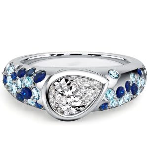 unique engagement rings - Italo Pear Cut Blue Sapphire Ring Bezel Set Unique Engagement Rings, Italo jewelry - Online Catalog