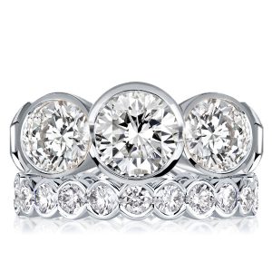 bridal sets - Italo Bezel Set Round Cut Three Stone Engagement Ring Sets For Women, Italo jewelry - Online Catalog