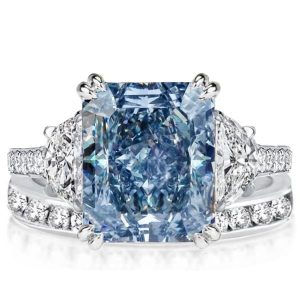 bridal sets - Italo Radiant Cut Blue Topaz Three Stone Engagement Ring Sets For Women, Italo jewelry - Online Catalog
