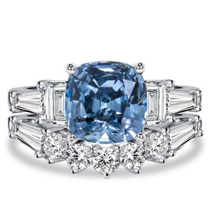 bridal sets - Italo Cushion Cut Blue Topaz Three Stone Engagement Ring Sets For Women, Italo jewelry - Online Catalog