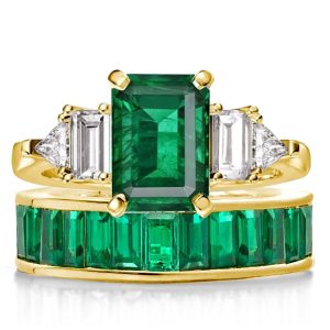 bridal sets - Italo Emerald Green Double Side Stones Emerald Engagement Ring Sets For Women, Italo jewelry - Online Catalog