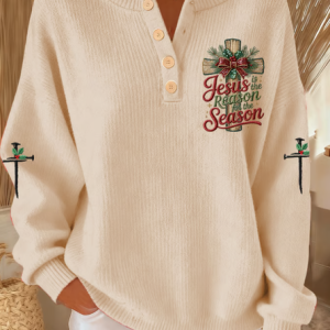 Women Christmas Long Sleeve Comfy Casual Sweater, Sweaters, color:Apricot|size:4XL, catalog Noracora shop