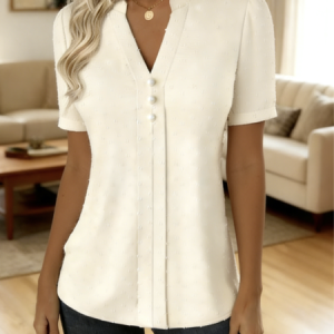 V Neck Short Sleeve Plain Regular Regular Fit Shirt For Women, Shirts, color:Apricot|size:4XL, catalog Noracora shop