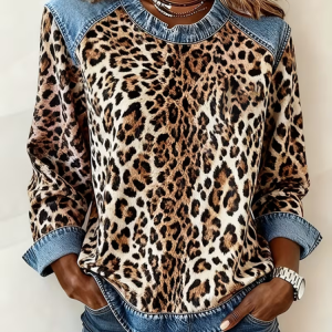 Vintage Crew Neck Leopard Sweatshirt Printing, Hoodies & Sweatshirts, color:Brown|size:4XL, catalog Noracora shop