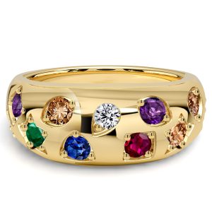 anniversary band - Italo Golden Round Cut Multi Color Wedding Band For Women Cocktail Rings, Italo jewelry - Online Catalog