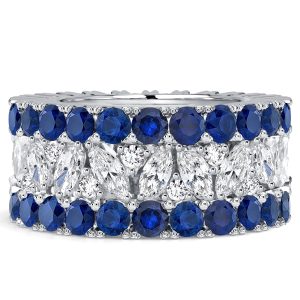eternity band - Italo Multi Row Marquise & Round Cut White & Blue Sapphire Wedding Band For Women, Italo jewelry - Online Catalog
