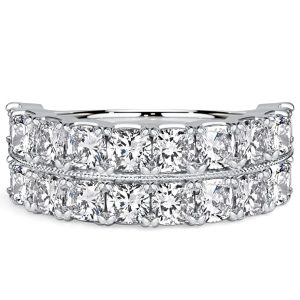 multi row band - Italo Double Row Cushion Cut Half Eternity Wedding Band For Women, Italo jewelry - Online Catalog