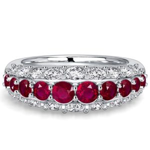 anniversary band - Italo Triple Row Micro Pave White & Ruby Wedding Band For Women Bombé Ring, Italo jewelry - Online Catalog