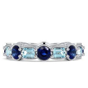 eternity band - Italo Bezel Emerald Cut Blue Sapphire Aquamarine Eternity Band For Women, Italo jewelry - Online Catalog