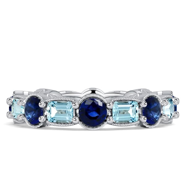 eternity band - Italo Bezel Emerald Cut Blue Sapphire Aquamarine Eternity Band For Women, Italo jewelry - Online Catalog
