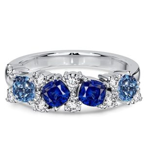 anniversary band - Italo Waterfall Cushion Cut Blue Sapphire Blue Topaz Half Eternity Band For Women, Italo jewelry - Online Catalog