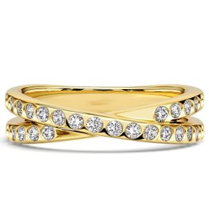 multi row band - Italo Golden Flush Setting Cross Wedding Band Crossover Ring Infinity Ring, Italo jewelry - Online Catalog