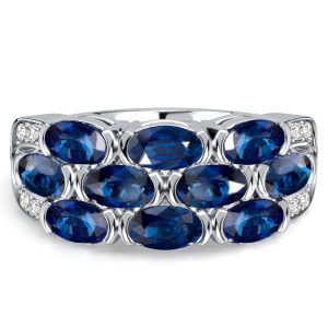 anniversary band - Italo Half Bezel Oval Cut Blue Sapphire Multi Row Wedding Band For Women, Italo jewelry - Online Catalog