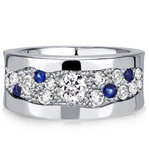 anniversary band - Italo Waterfall White & Blue Sapphire Wedding Band For Women Waterfall Ring, Italo jewelry - Online Catalog