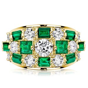 anniversary band - Italo Triple Row Round & Asscher Cut Emerald Green Wedding Band For Women, Italo jewelry - Online Catalog