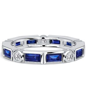 eternity band - Italo Bezel Setting Baguette Cut Blue Sapphire Eternity Band For Women, Italo jewelry - Online Catalog