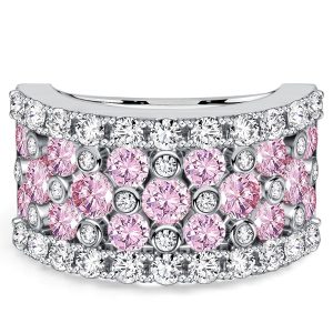 anniversary band - Italo Bezel Setting Round Cut White & Pink Sapphire Wedding Band For Women, Italo jewelry - Online Catalog