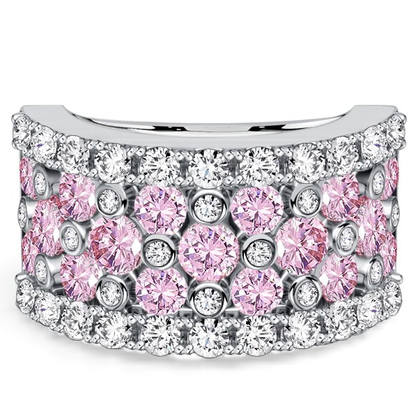 anniversary band - Italo Bezel Setting Round Cut White & Pink Sapphire Wedding Band For Women, Italo jewelry - Online Catalog