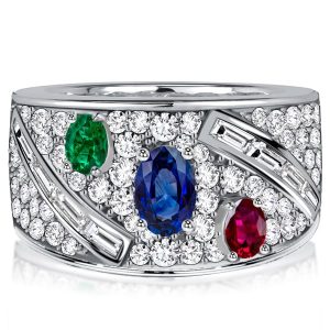anniversary band - Italo Micro Pave Oval Cut Emerald & Blue Sapphire Ruby Band For Women, Italo jewelry - Online Catalog