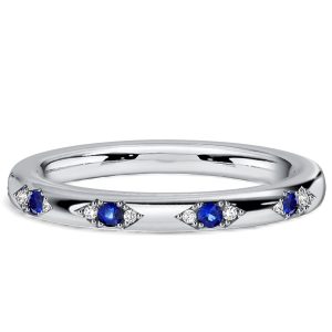 classic band - Italo Three Stone White & Blue Sapphire Half Eterntiy Wedding Band For Women, Italo jewelry - Online Catalog