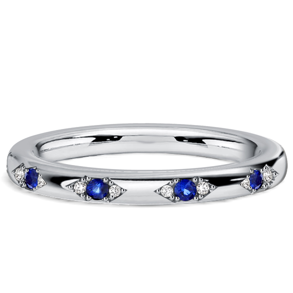 classic band - Italo Three Stone White & Blue Sapphire Half Eterntiy Wedding Band For Women, Italo jewelry - Online Catalog