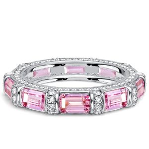 eternity band - Italo Tension Emerald Cut Pink Sapphire Unique Wedding Band For Women, Italo jewelry - Online Catalog