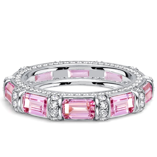eternity band - Italo Tension Emerald Cut Pink Sapphire Unique Wedding Band For Women, Italo jewelry - Online Catalog